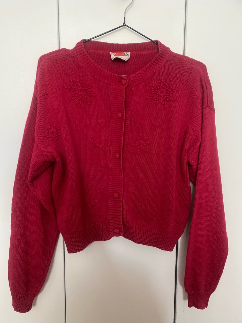 Vintage Carmine Red Embellished Cardigan Women